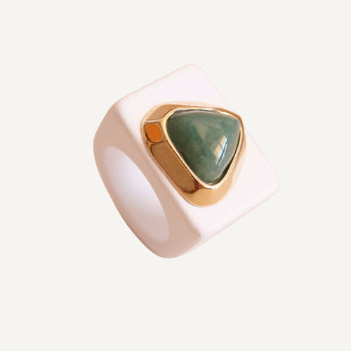 ANILLO BLANCO CON AMAZONITA VERDE