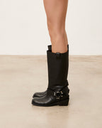Bota negra de piel para mujer