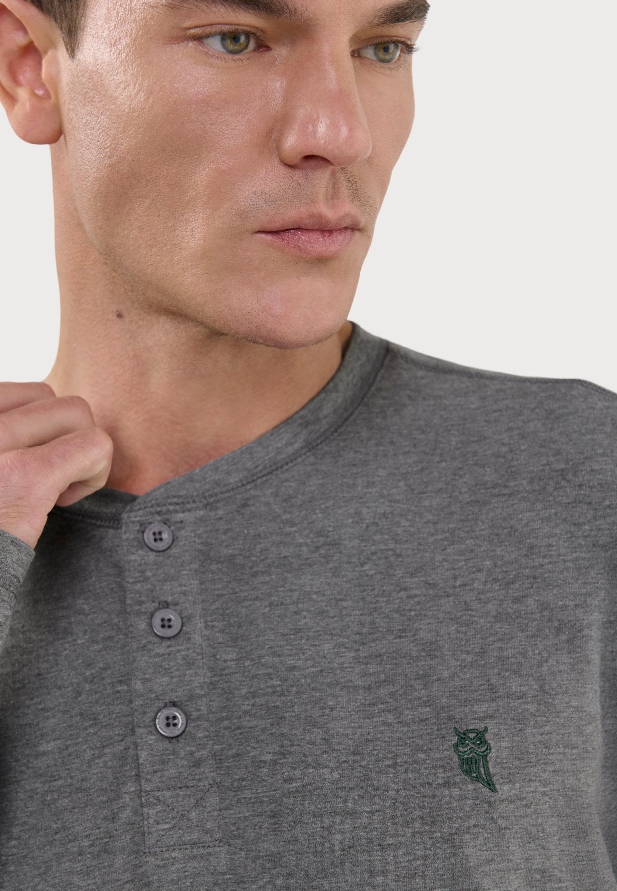 CAMISETA PIJAMA HOMBRE MANGA LARGA ALGODÓN GRIS