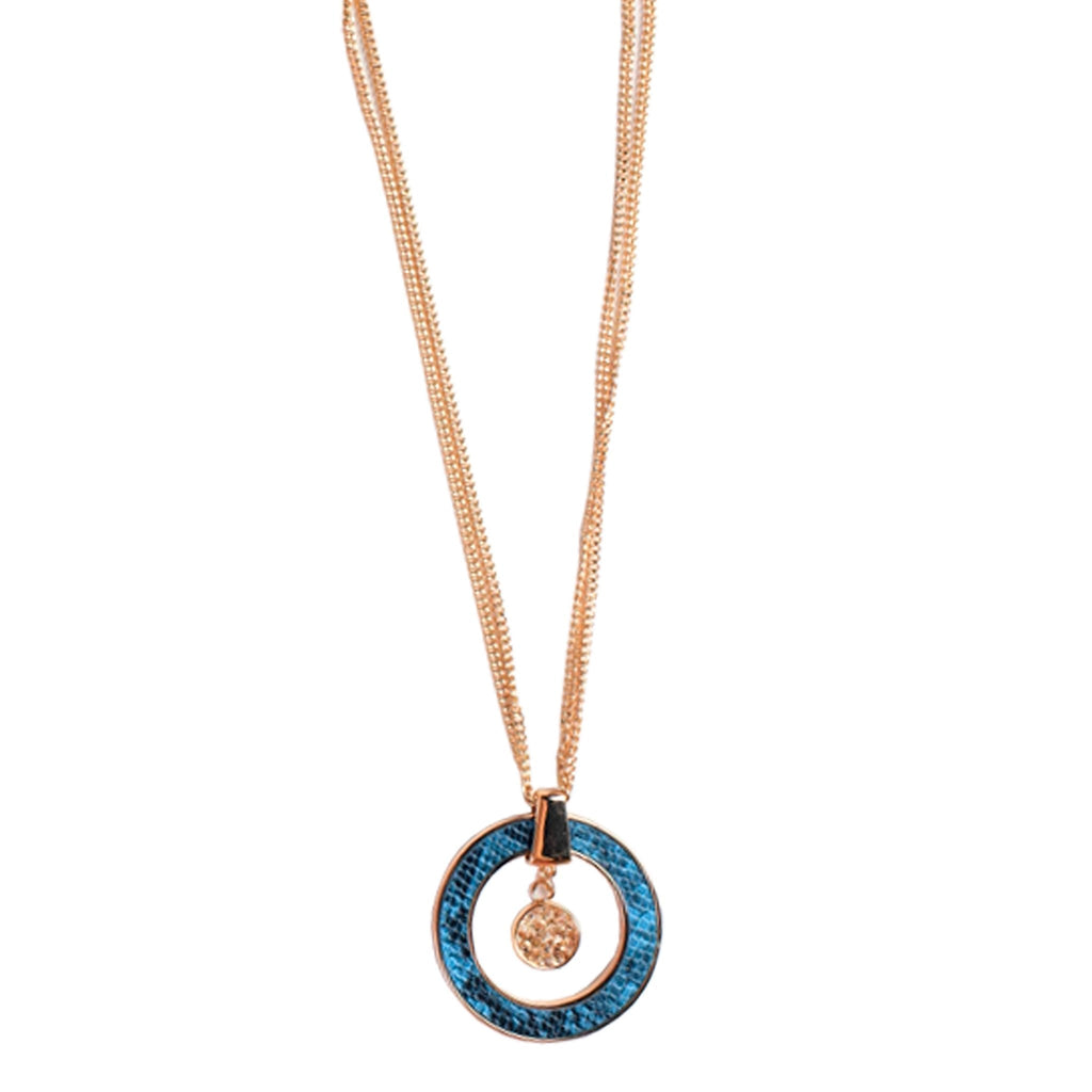 Collar Amta de cuero azul oro 18k