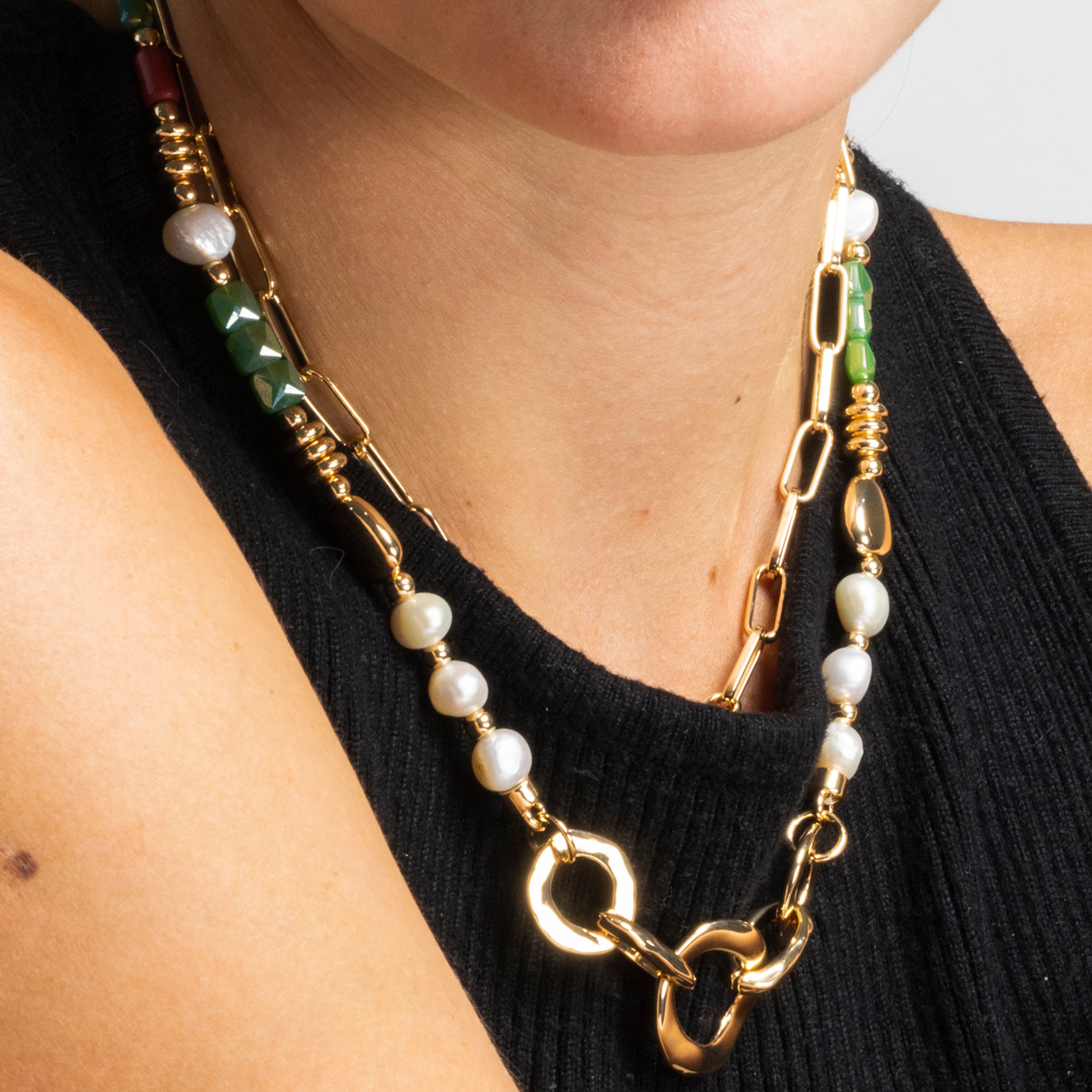 Collar dorado mujer con perla