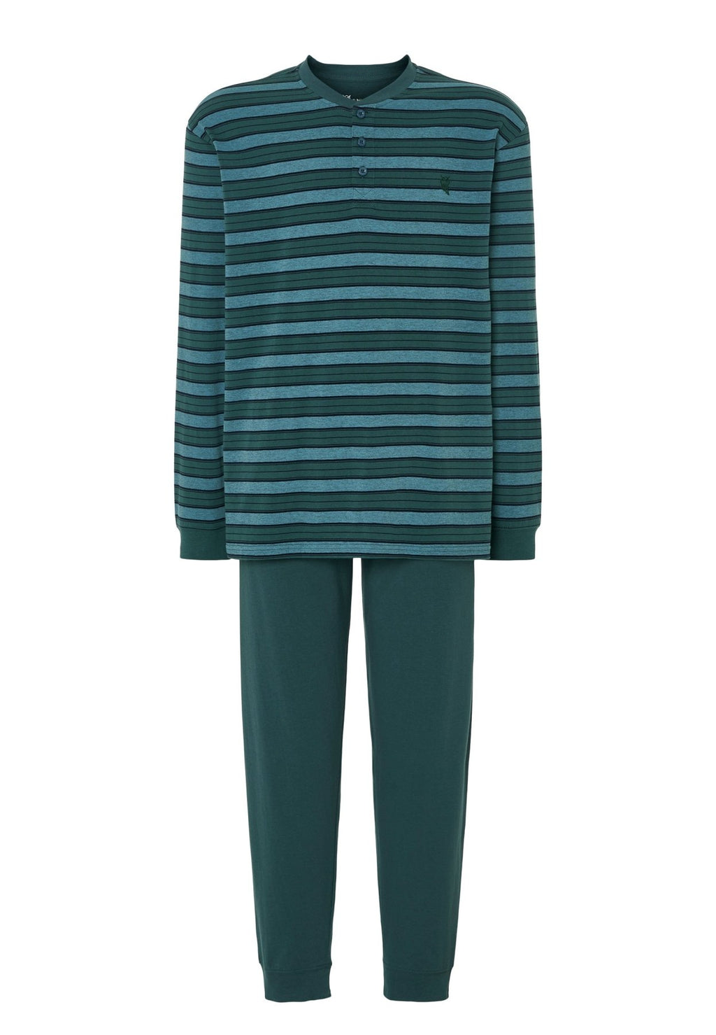 PIJAMA HOMBRE DE INVIERNO DE ALGODÓN VERDE A RAYAS