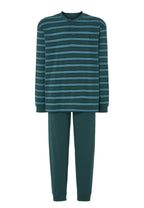 PIJAMA HOMBRE DE INVIERNO DE ALGODÓN VERDE A RAYAS