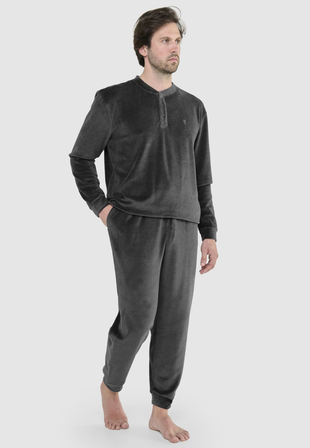 PIJAMA HOMBRE INVIERNO TERCIOPELO GRIS