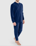 PIJAMA HOMBRE INVIERNO TERCIOPELO RAYAS AZUL