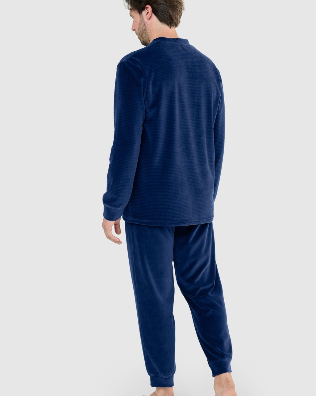 PIJAMA HOMBRE INVIERNO TERCIOPELO RAYAS AZUL ESPALDA