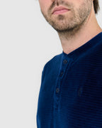 PIJAMA HOMBRE INVIERNO TERCIOPELO RAYAS AZUL ESPALDA DETALLE