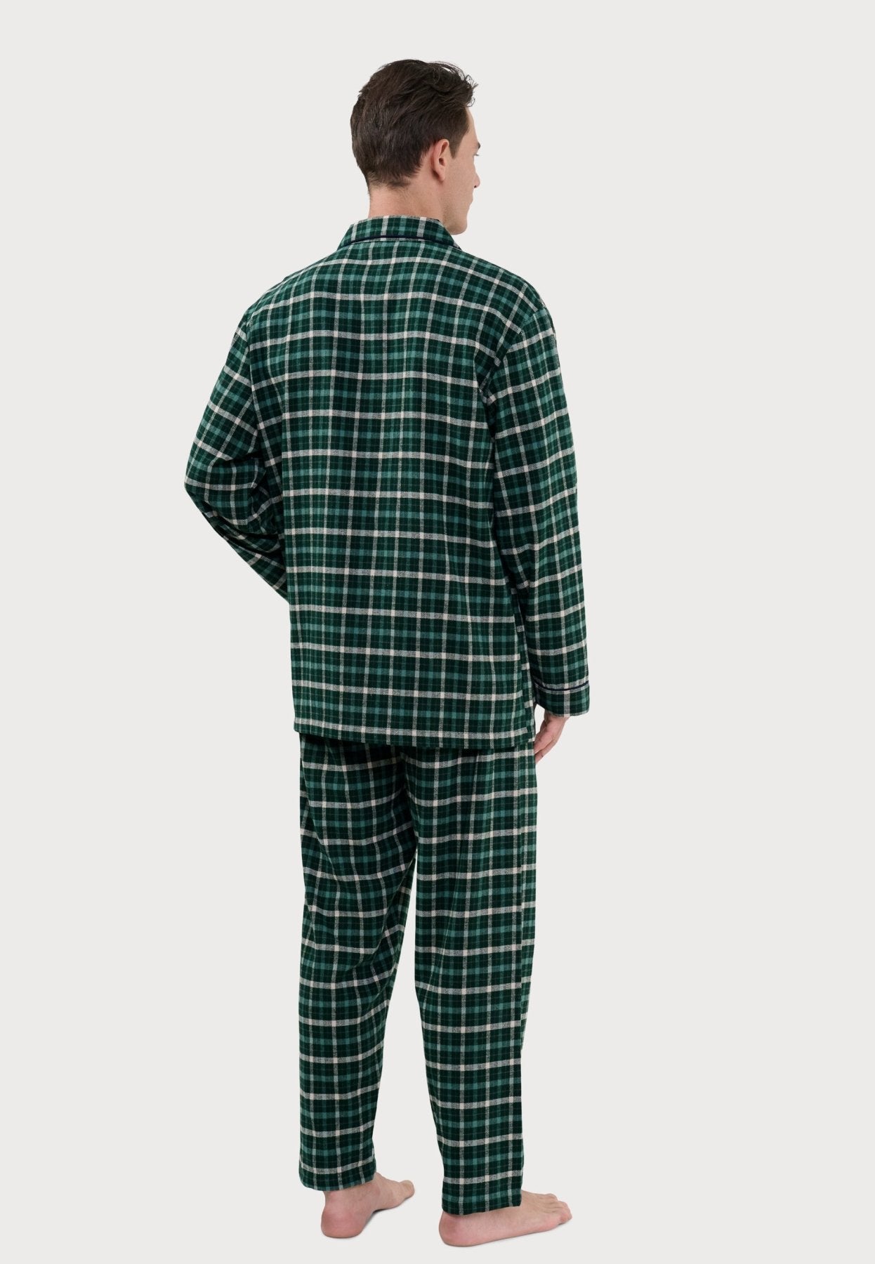 PIJAMA HOMBRE PREMIUM FRANELA CUADROS VERDE ESPALDA