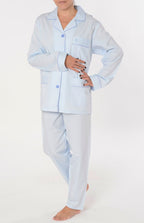 PIJAMA MUJER LARGO SOLAPA ALGODÓN ESTAMPADO AZUL