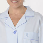 PIJAMA MUJER LARGO SOLAPA ALGODÓN ESTAMPADO AZUL DETALLES