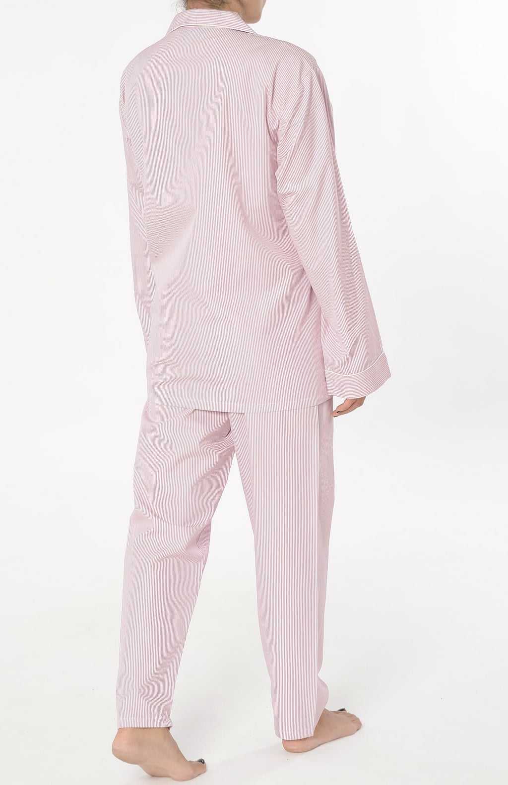 PIJAMA MUJER LARGO SOLAPA ALGODÓN RAYAS ROSA ESPALDA