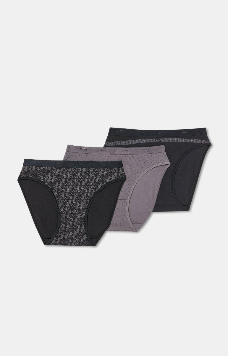 Pack 3 braguitas de algodón negro y gris