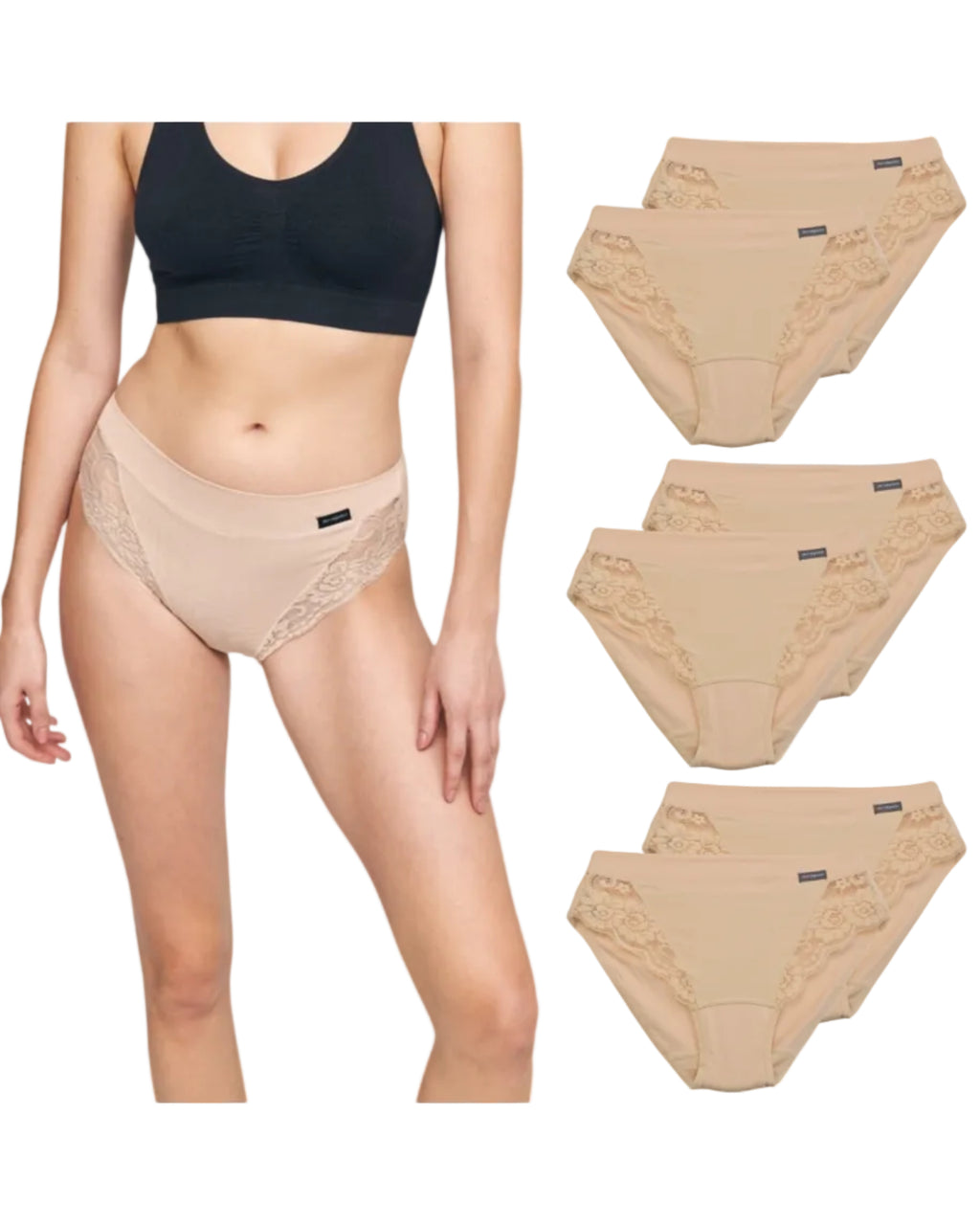 Pack 6 bragas algodón beige