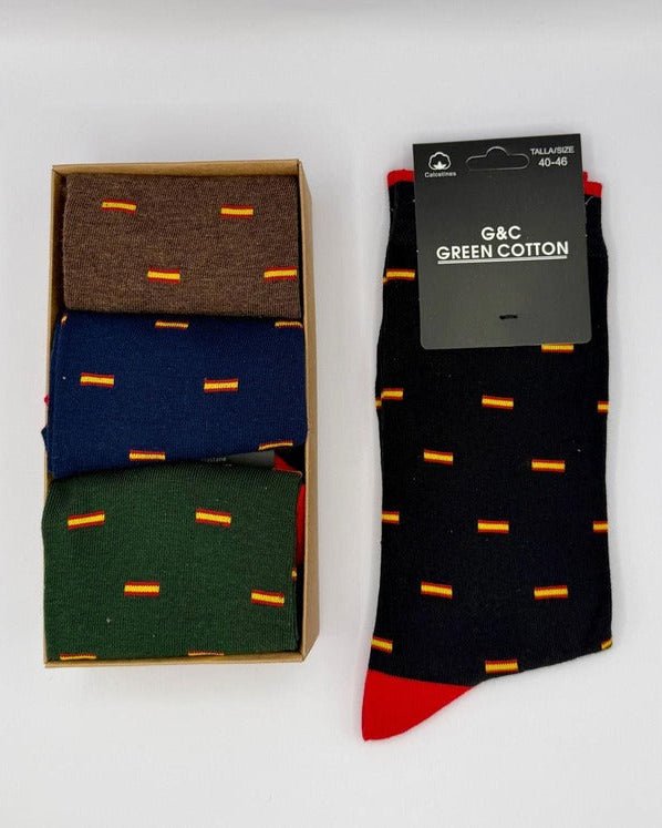 Pack de 3 calcetines con la bandera de España de algodón para hombre