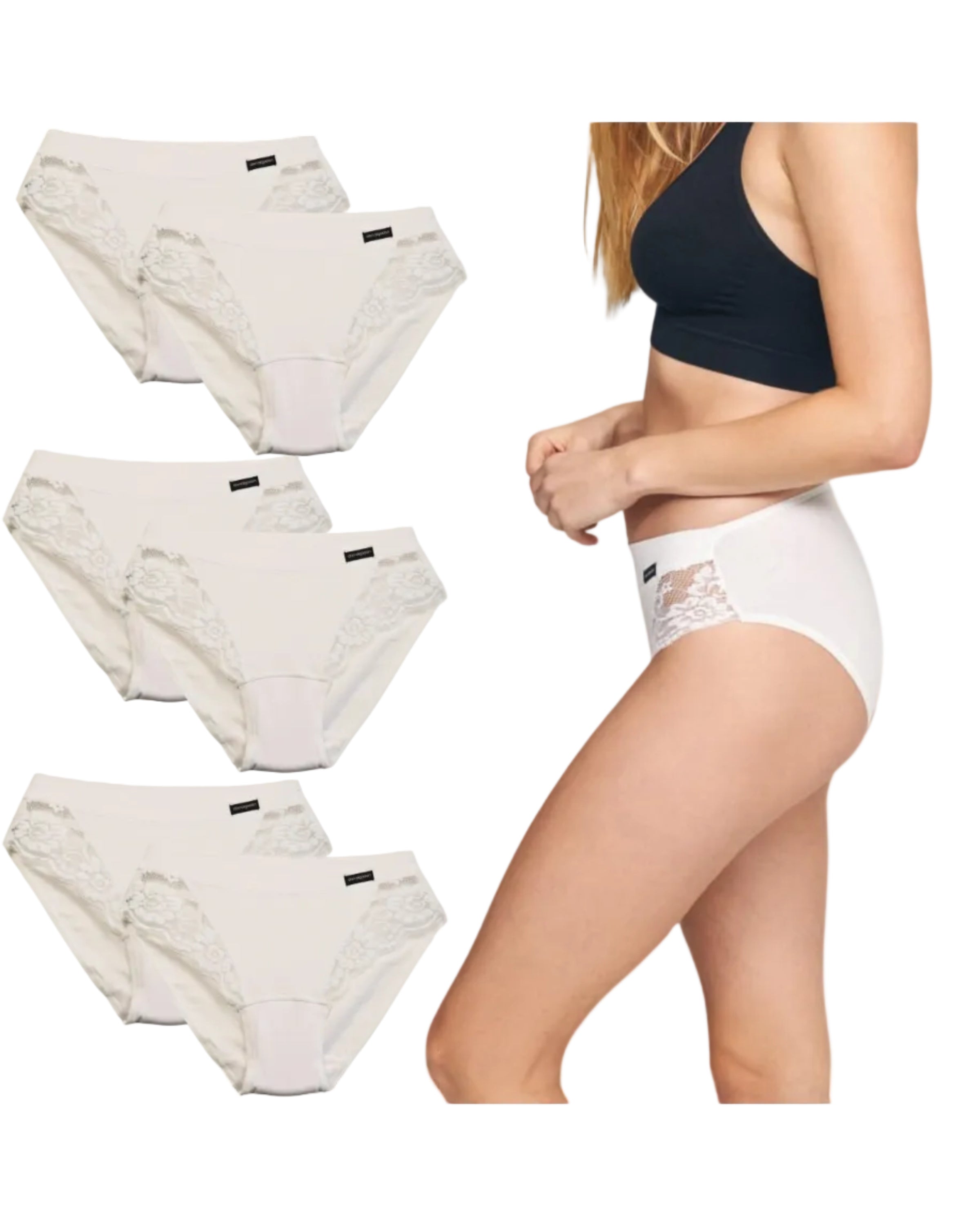 Pack de 6 Bragas Bikini con Encaje Lateral Don Algodón