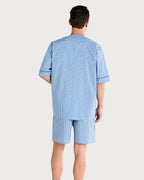 Pantalón corto de pijama de hombre azul a cuadros con cintura elástica