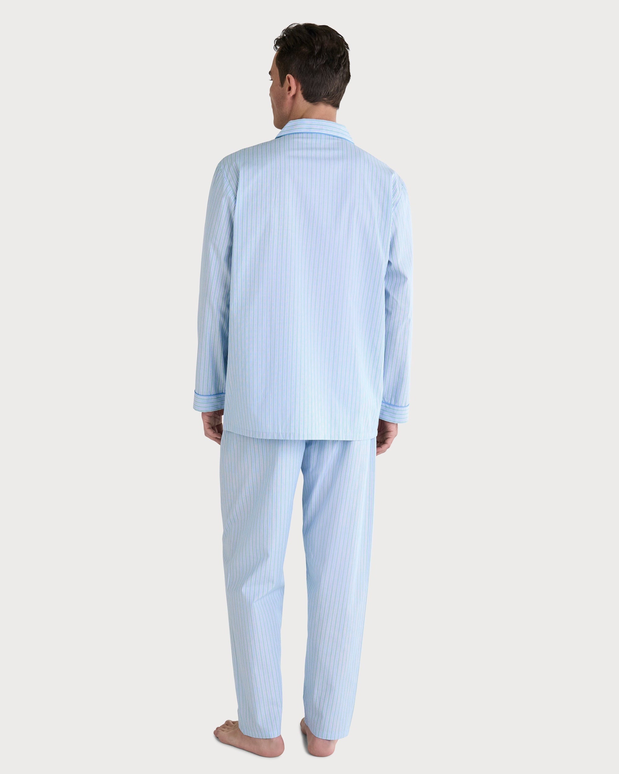 Pantalón largo de pijama de hombre verde a rayas con cintura elástica
