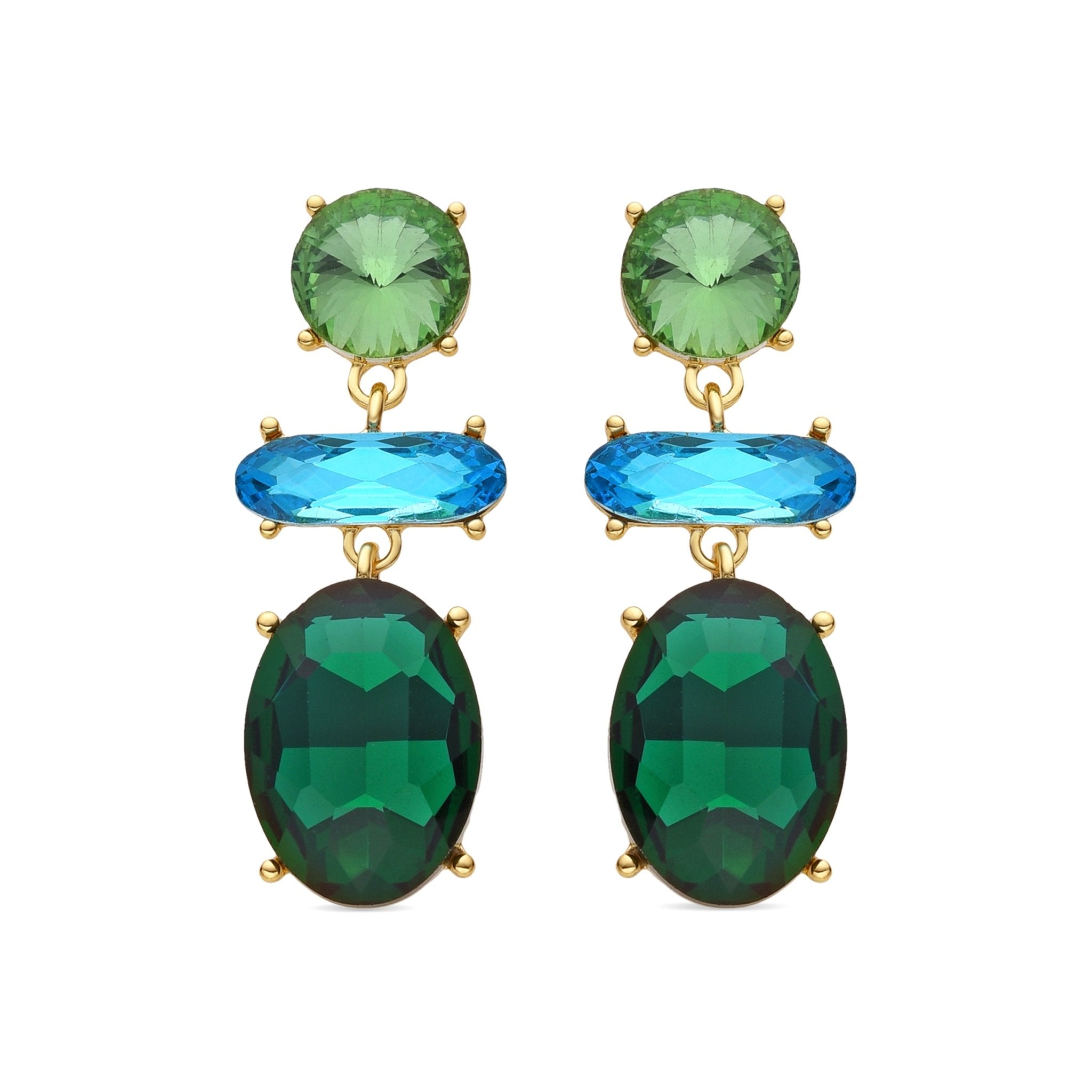 Pendientes Mekon de cristal verde oro 18k