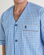 Pijama clásico de verano para hombre con chaqueta de cuello judo y pantalón corto