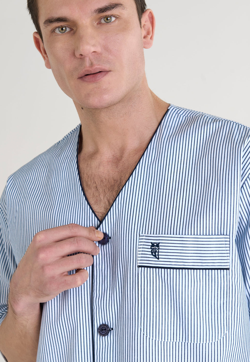 Pijama corto hombre cuello judo azul