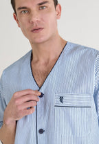 Pijama corto hombre cuello judo azul