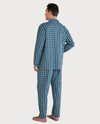 Pijama de hombre 100% algodón con cuello de solapa azul