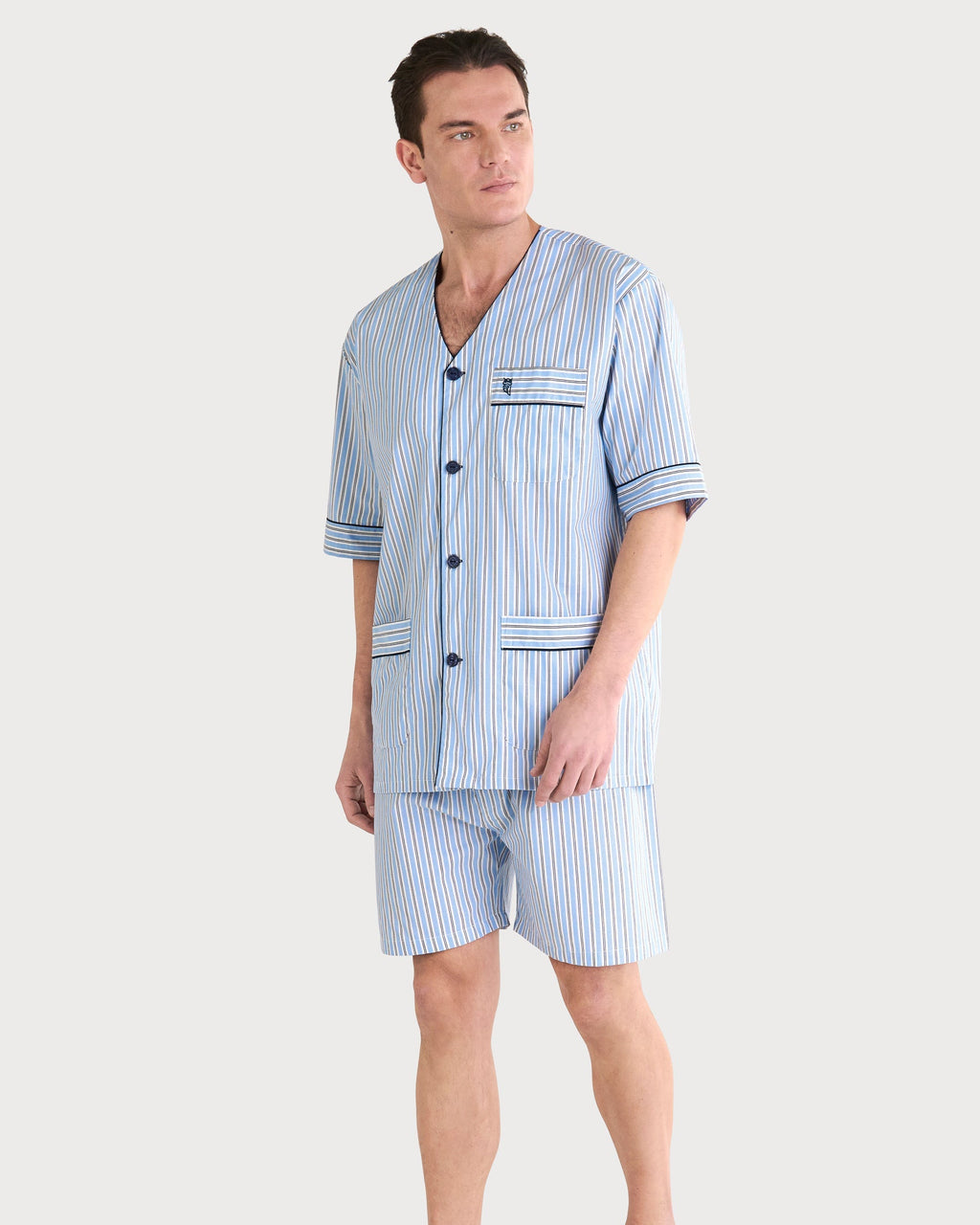 Pijama hombre de rayas azul marino y celeste