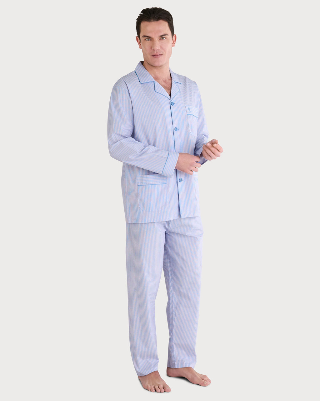 Pijama hombre largo a rayas celestes y rosas