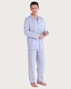 Pijama hombre largo a rayas celestes y rosas