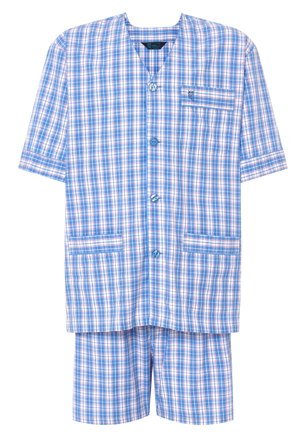 Pijama hombre verano corto cuadros azul