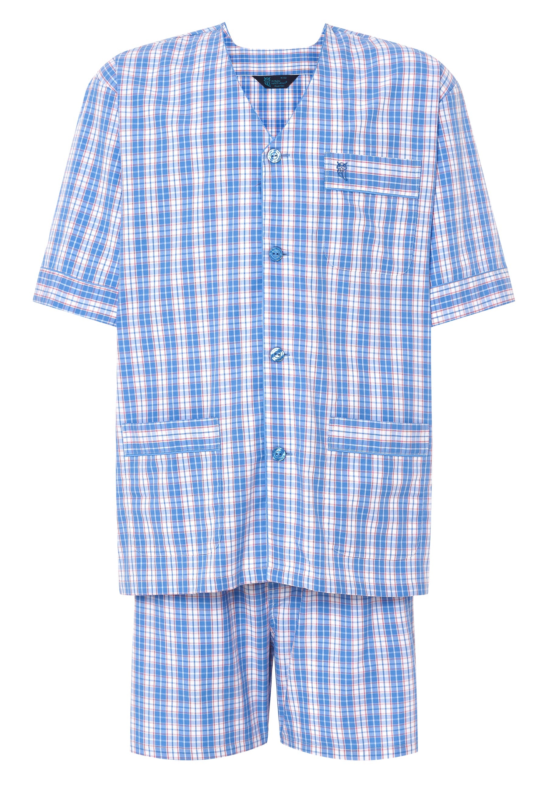 Pijama hombre verano corto cuadros azul