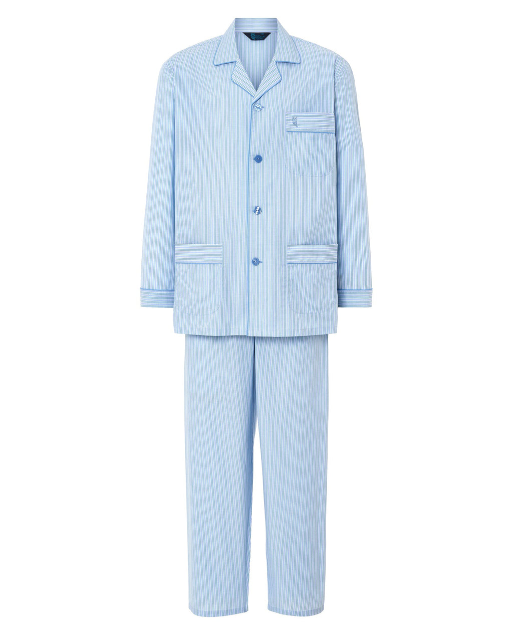 Pijama largo de hombre de popelín 100 % algodón a rayas verdes y celestes