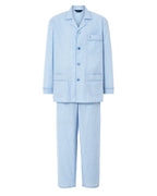 Pijama largo de hombre de popelín 100 % algodón a rayas verdes y celestes