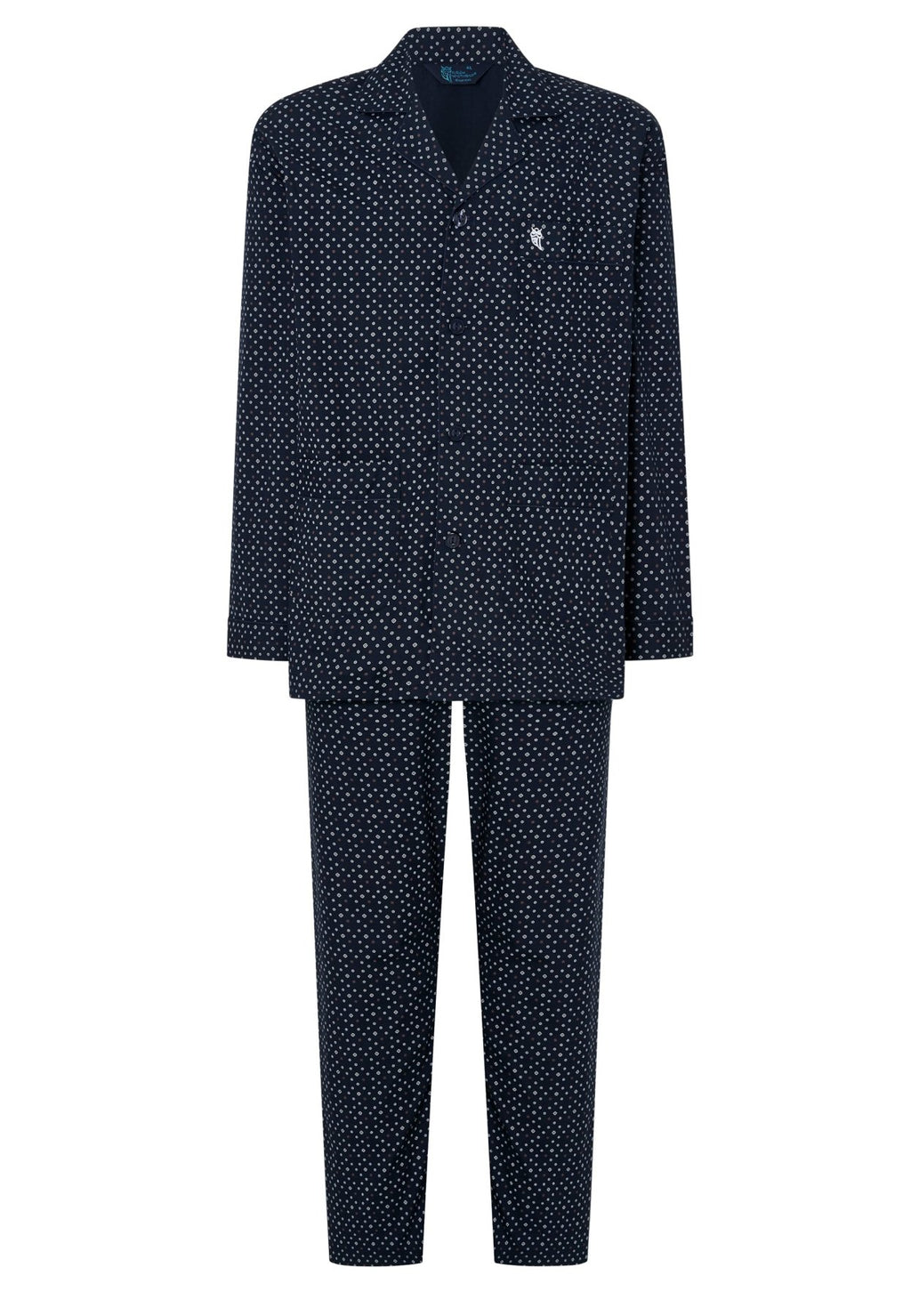 Pijama largo de hombre en popelín estampado color marino