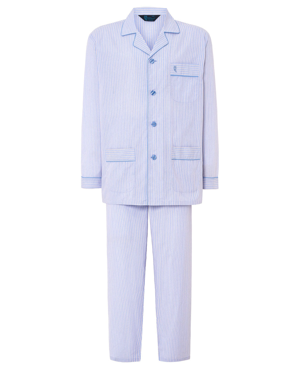 Pijama largo hombre de algodón popelín azul