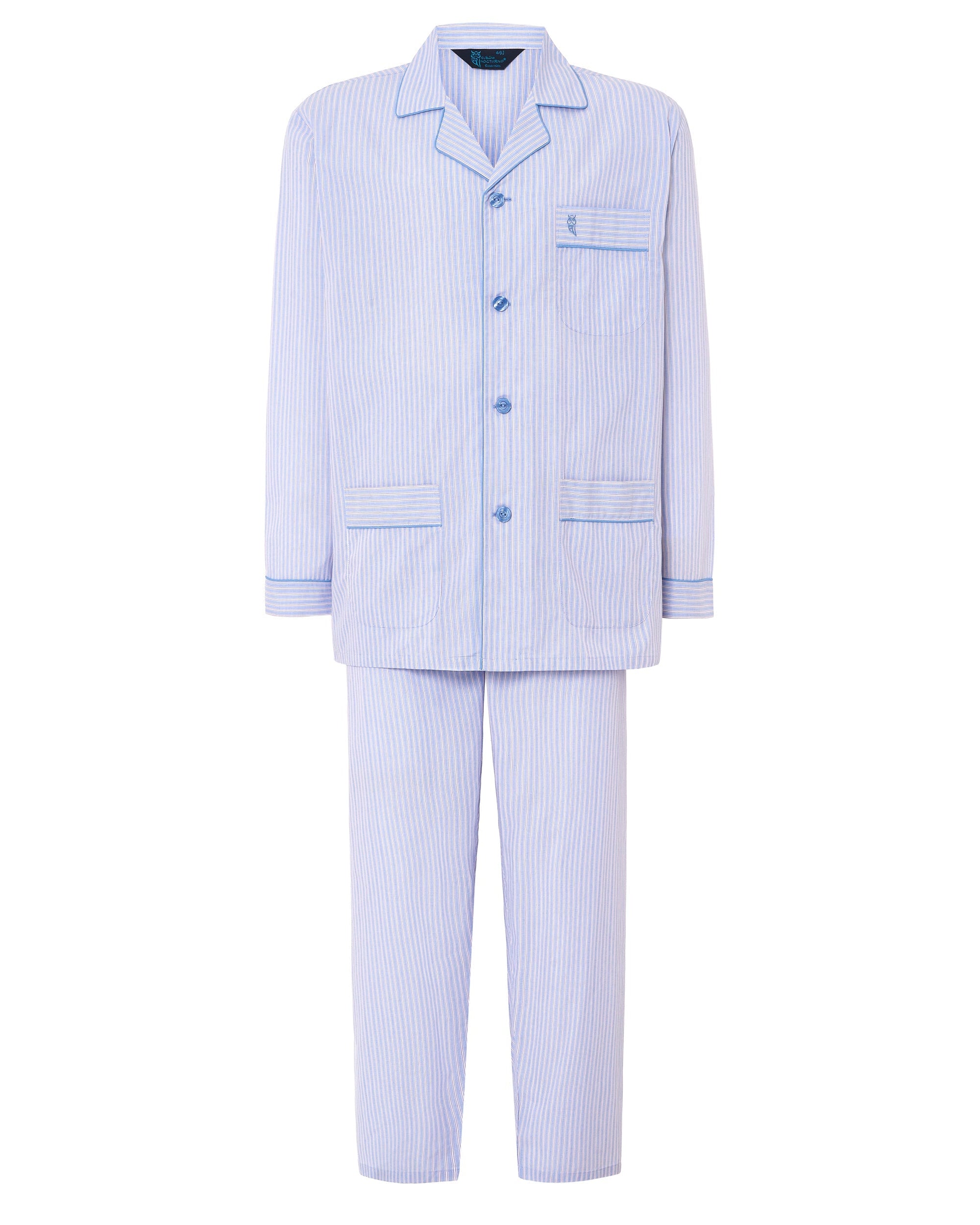 Pijama largo hombre de algodón popelín azul
