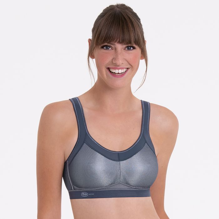 Sujetador deportivo Anita Momentum gris con tirantes anchos
