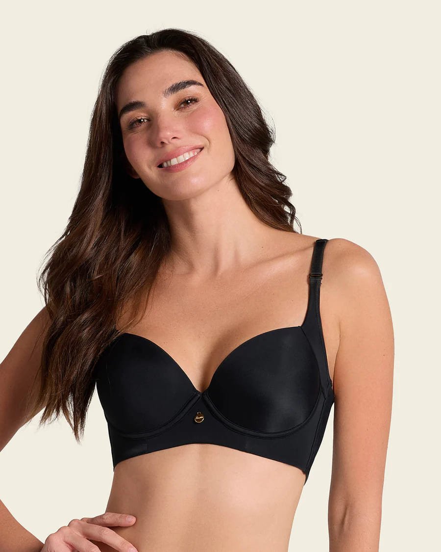 Sujetador push-up suave y cubrimiento alto negro
