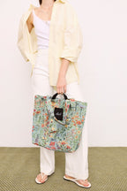 TOTE BAG JACQUARD FLORES AZALEAS CELESTE CON DOBLE ASA