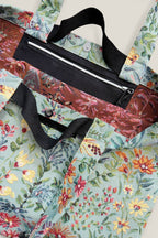 TOTE BAG JACQUARD FLORES AZALEAS CELESTE CON DOBLE ASA