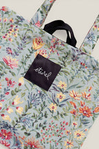 TOTE BAG JACQUARD FLORES AZALEAS CELESTE CON DOBLE ASA