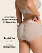Vista trasera de braga push up Leonisa con costura central y efecto glúteos redondeados