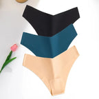 pack tangas mujer sin costuras (negro, piel y azul)