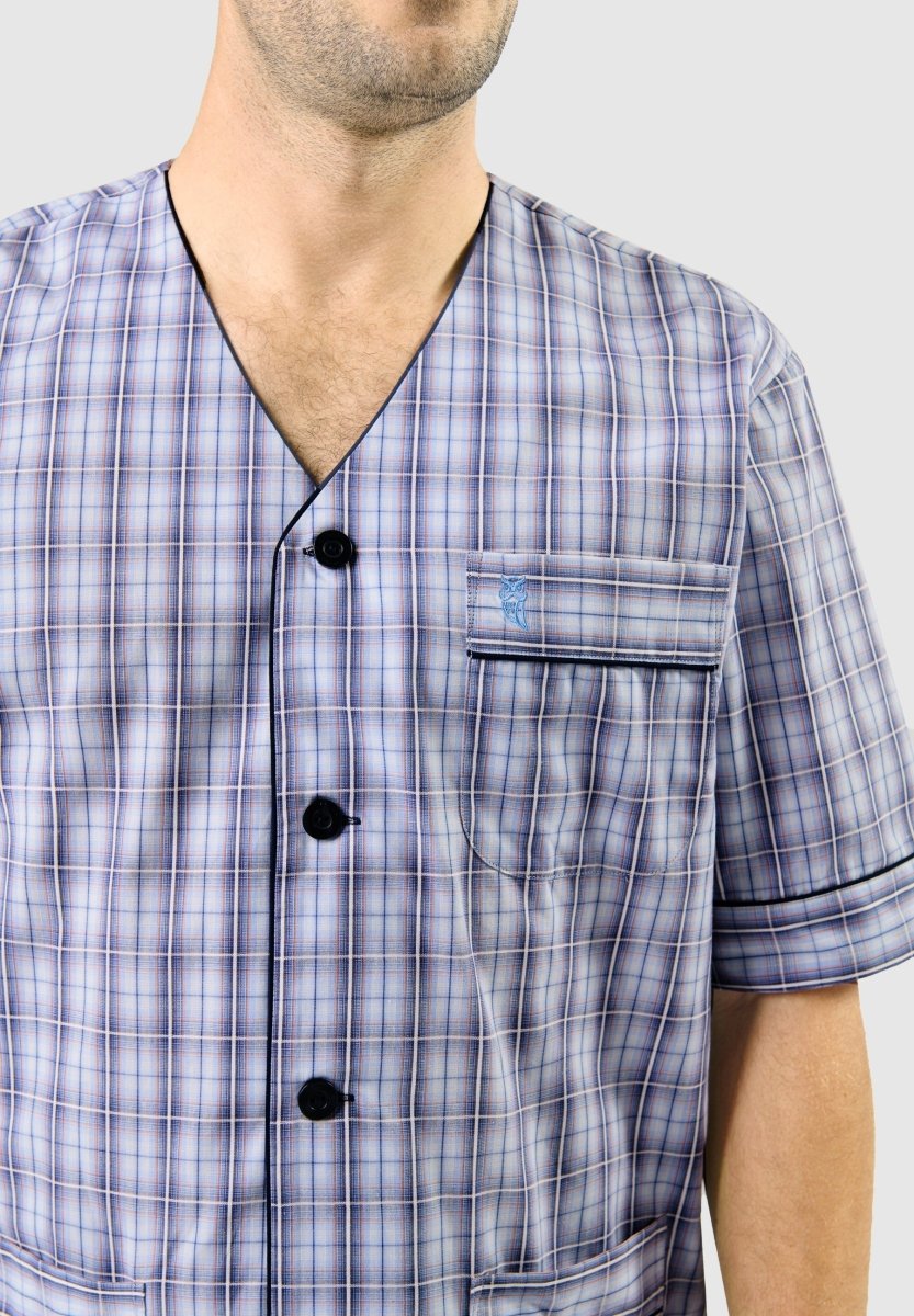 pijama caballero corto cuadros azules