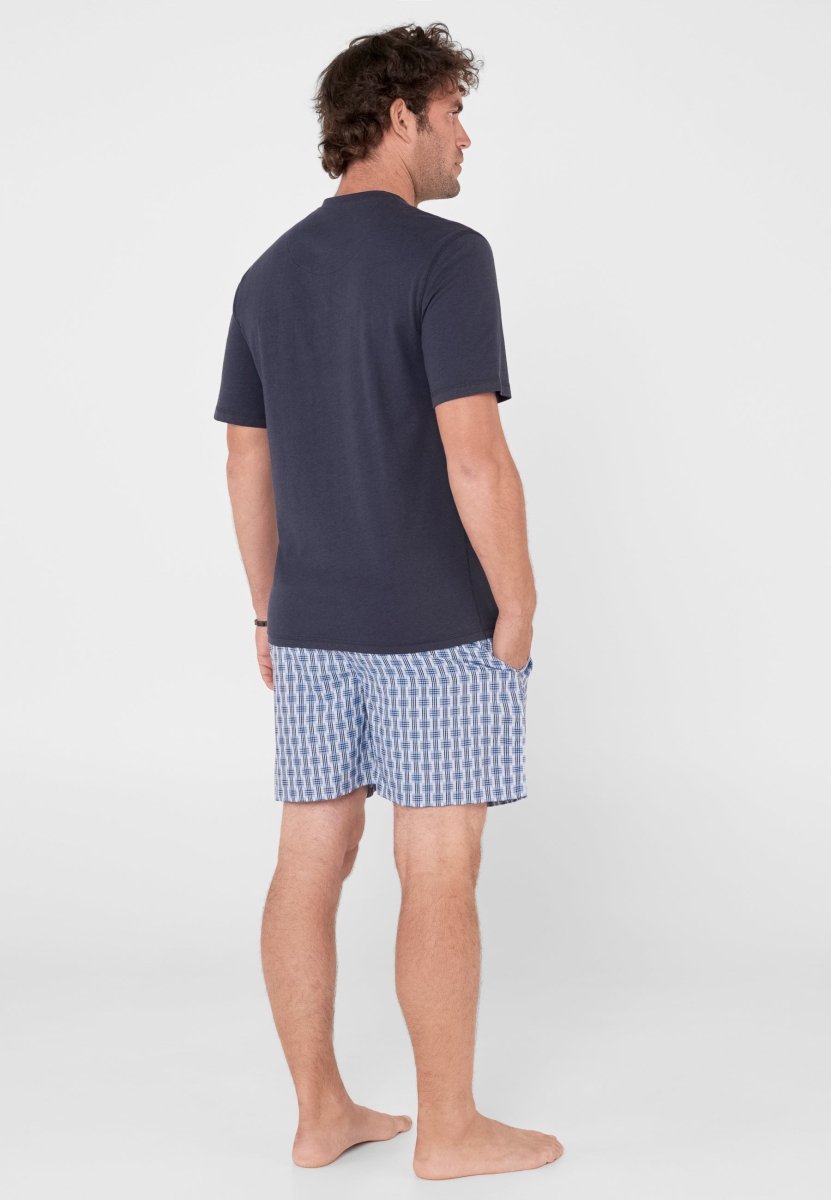 pijama corto hombre azul cómodo de tela