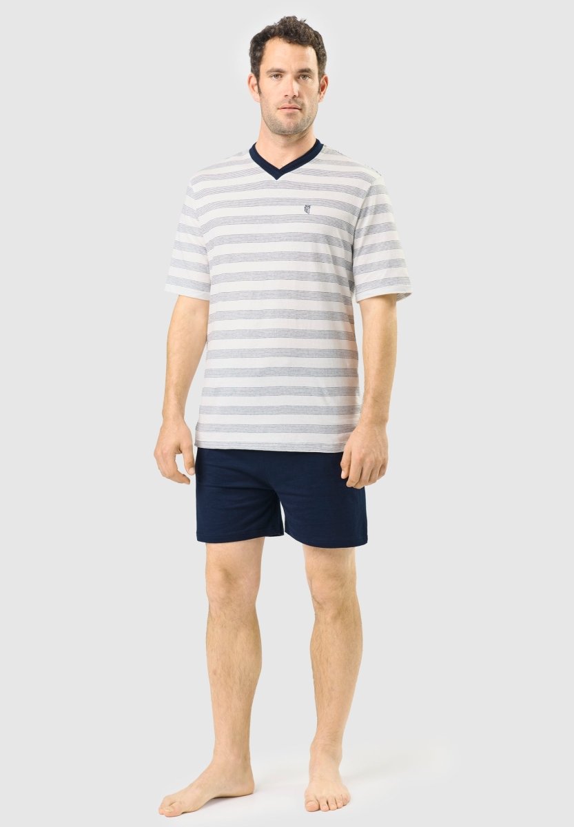 pijama corto de verano hombre rayas azul y blanco
