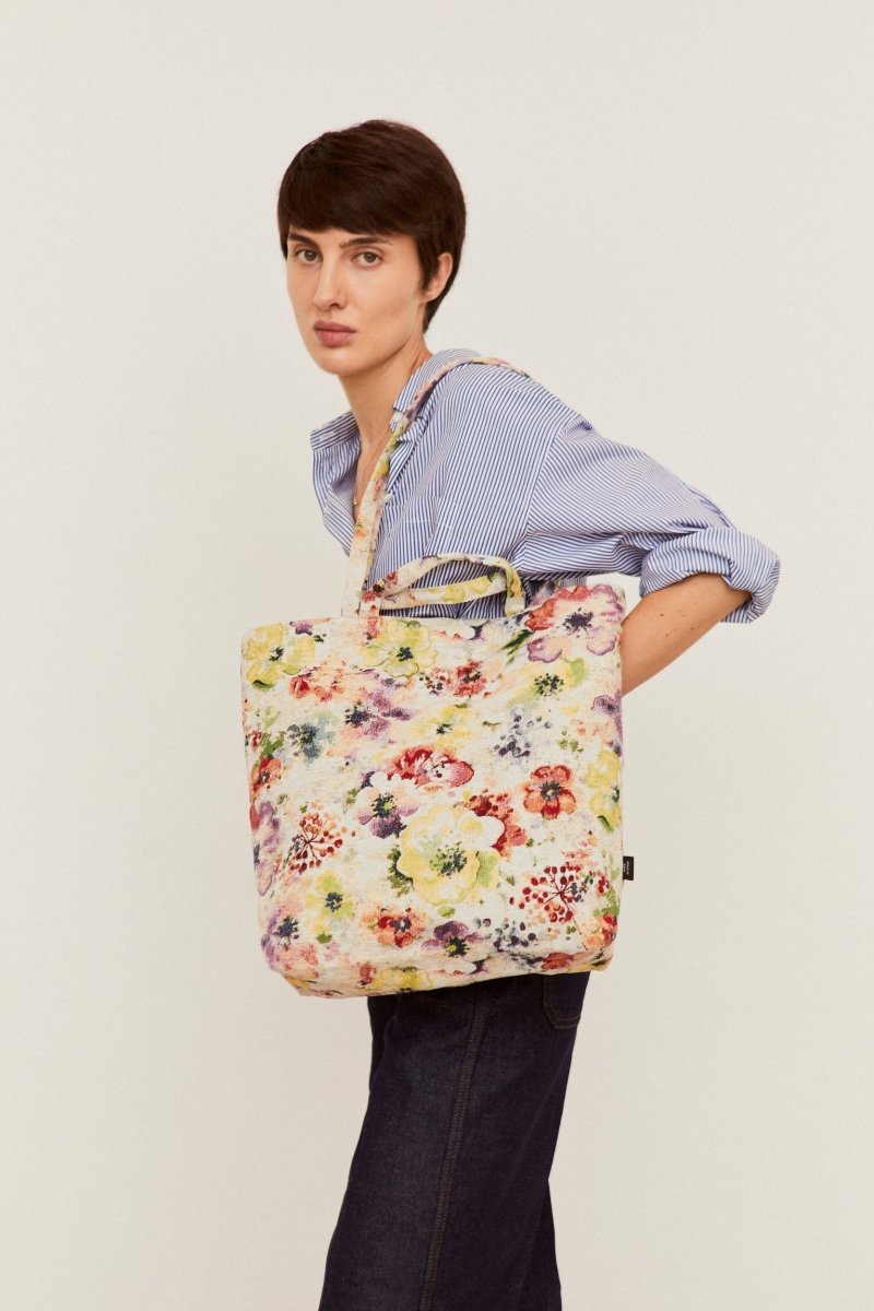 tote bag tejido resistente flores amapolas
